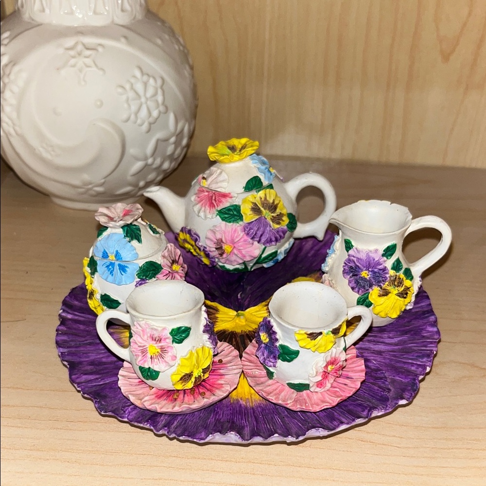 Floral Miniature Tea Set with Tray